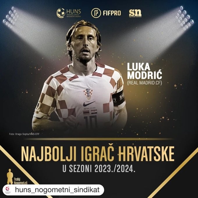 第12次获奖！莫德里奇当选2023-24赛季克罗地亚最佳球员